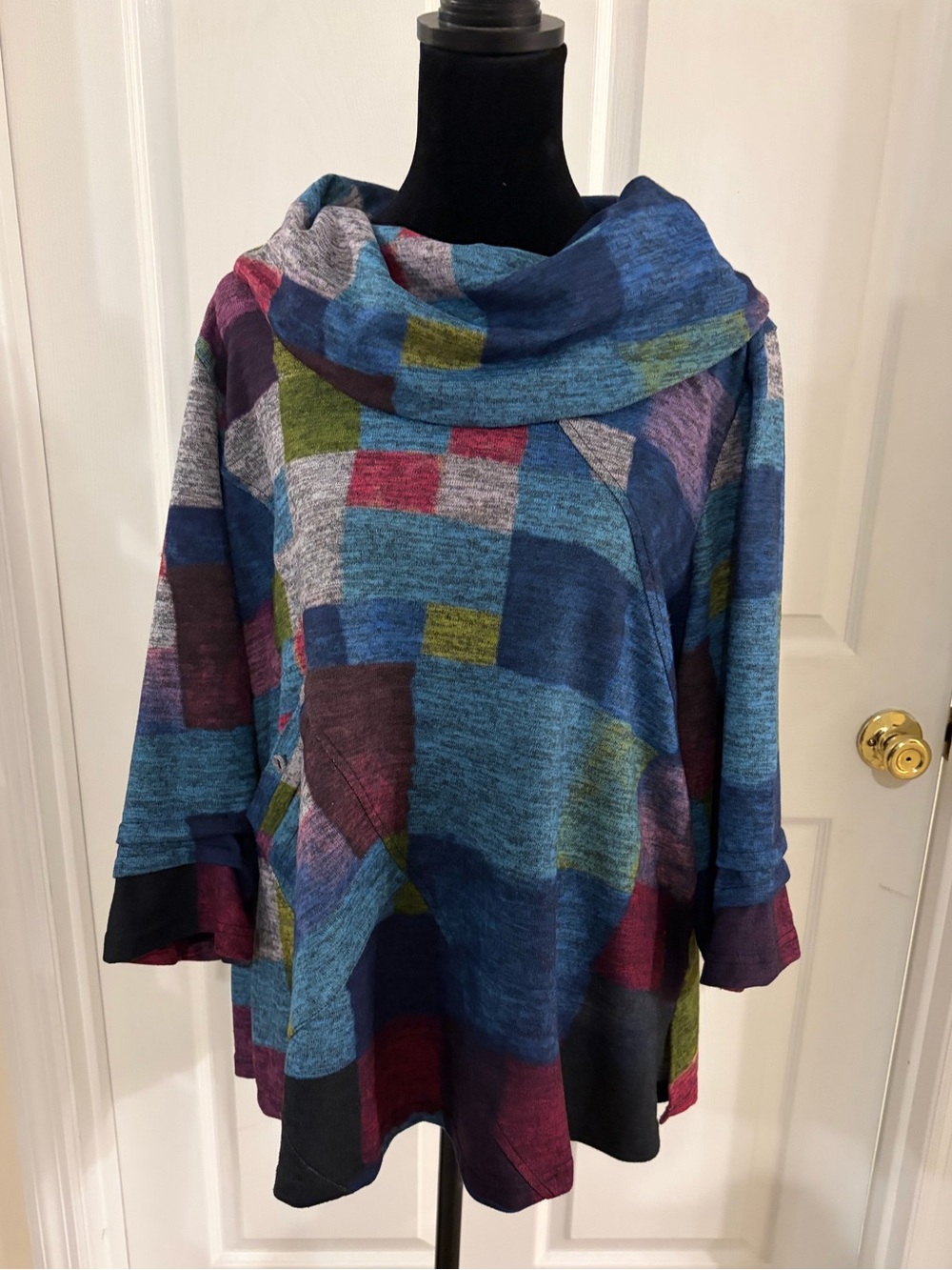 Ali Miles colorful artsy cowl neck pullover tunic top art to wear women’s XLP